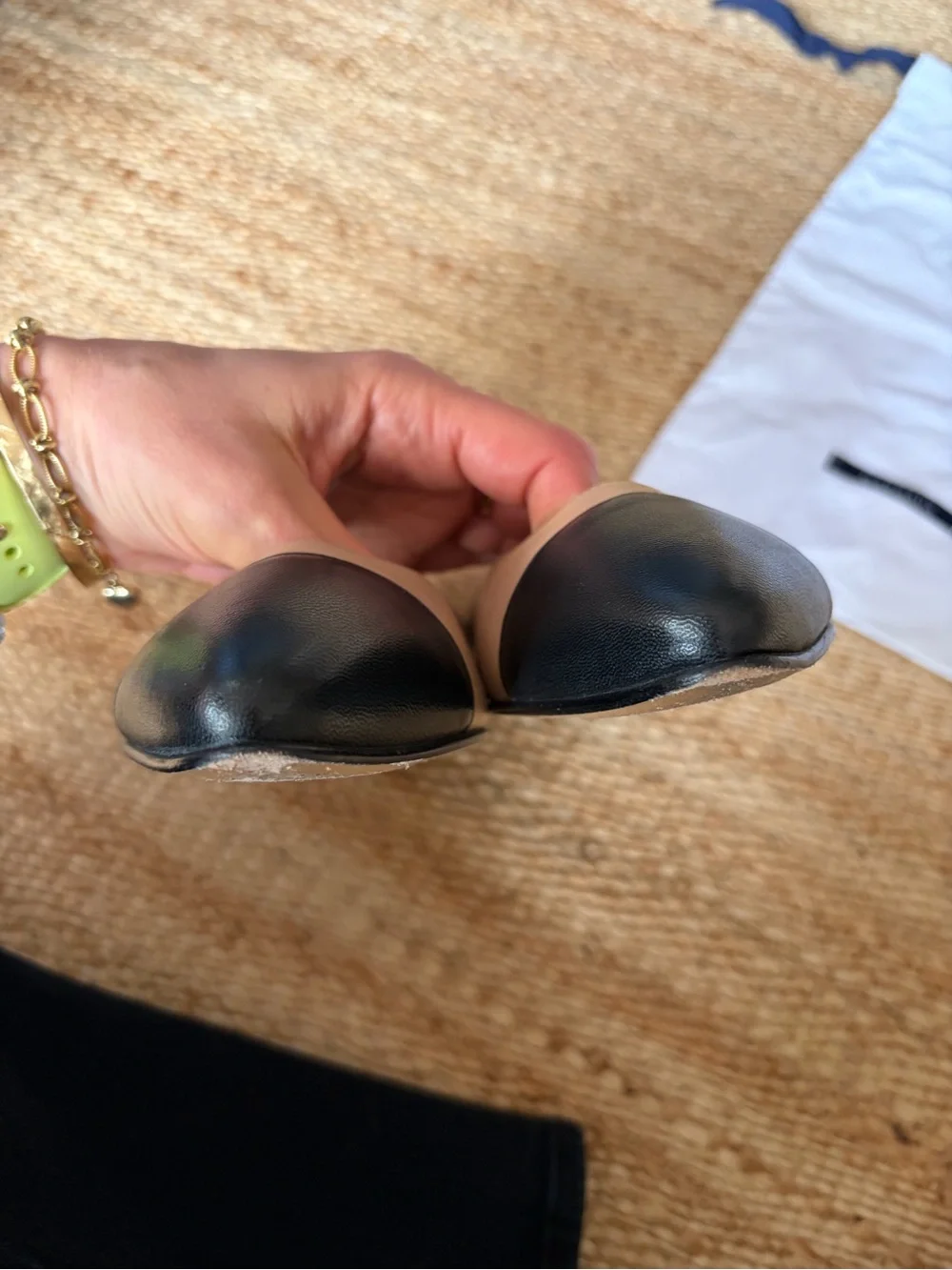 Margaux Two-Tone Nude and Black Pointed Ballet Flats